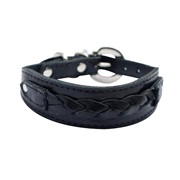 Dogit Style Leather Dog Collar - Wide Collar with Buckle, Black with braid design, 25mm x 20cm-25cm (1" x 8"-10")