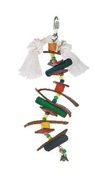 Living World Juglewood Bird Toy, Small Skewer With Wood Pegs, Plastic Beads, Leather Strips and Bell with hanging Clip