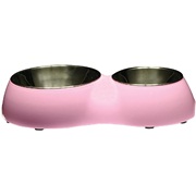 Dogit Dog Double Diner-Pink. Capacity: 1 x 350ml (11.8 fl oz) and 1 x 160mL (5.4 fl oz)