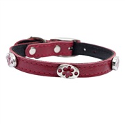 Dogit Style Leather Dog Collar with Buckle - Red with Pewter Flower Charms, 13mm x 25cm (1/2" x 10")