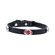 Dogit Style Leather Dog Collar with Buckle - Black with Pewter Flower Charms, 13mm x 25cm (1/2" x 10")