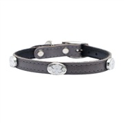 Dogit Style Leather Dog Collar with Buckle - Gray with Pewter Flower Charms, 13mm x 25cm (1/2" x 10")