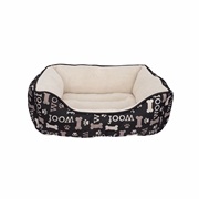 Dogit DreamWell Dog Cuddle Bed - Rectangular - Black Woof - 60 x 51 x 23 cm (24 x 20 x 9 in)