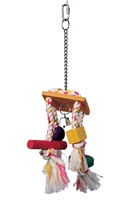 Living World Junglewood Bird Toy, Rope Chime with Bell, Cylinder, Block and Bead with Hanging Clip